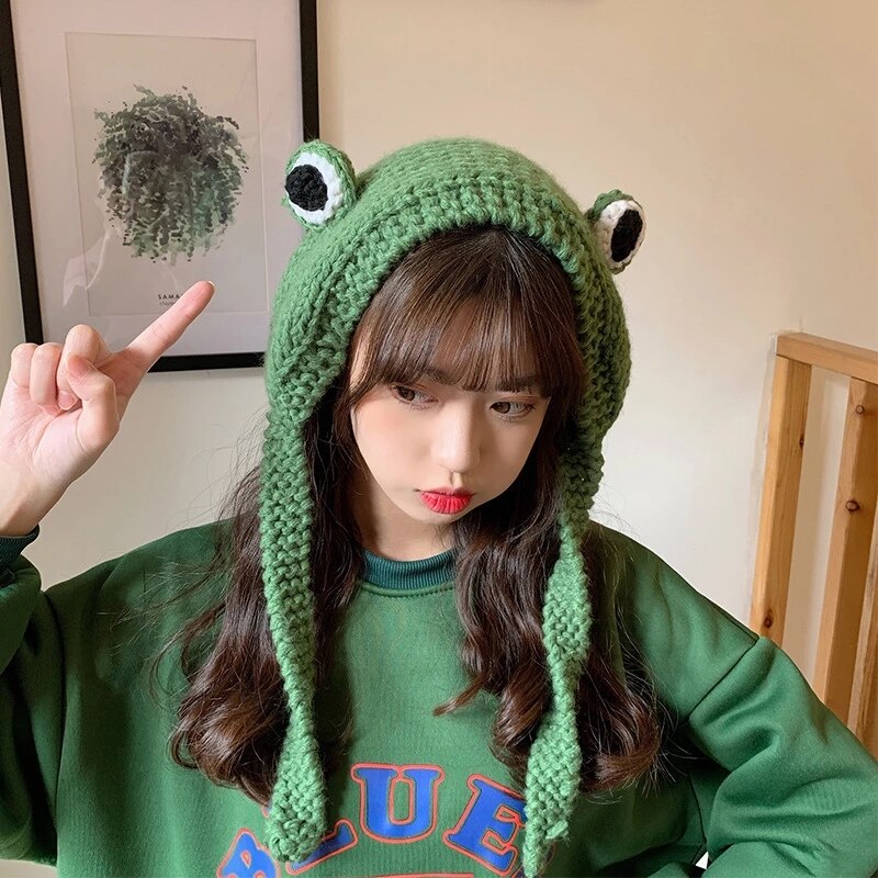 Funny Frog Hat Unisex Women Kids Girls Crochet Knitted Costume Beanie Hats Cap Skullies Party Dress Up: yellow