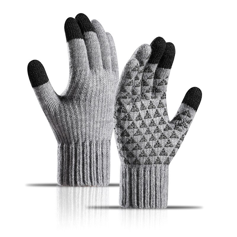 Guantes de punto para hombre, manoplas masculinas gruesas de lana, cálidas y sólidas, con pantalla táctil y dedos divididos, para deportes al aire libre, Otoño e Invierno: Light gray
