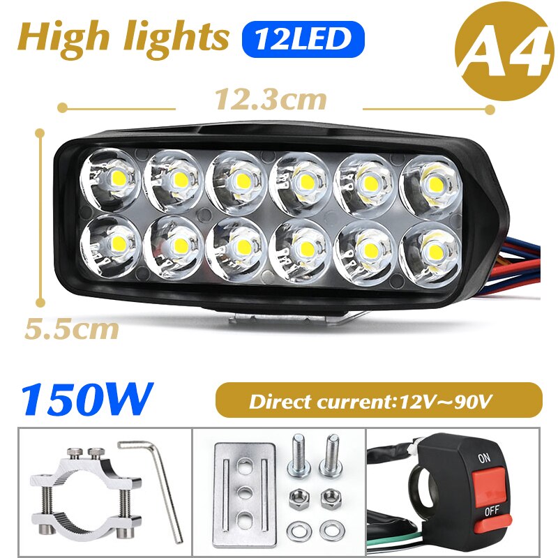 12V~90V 125W Motorcycle Bicycles Driving LED Headlight Chip U5 Motorbike Spotlight Street Moto Fog DRL Spot Head Light Lamp: A4