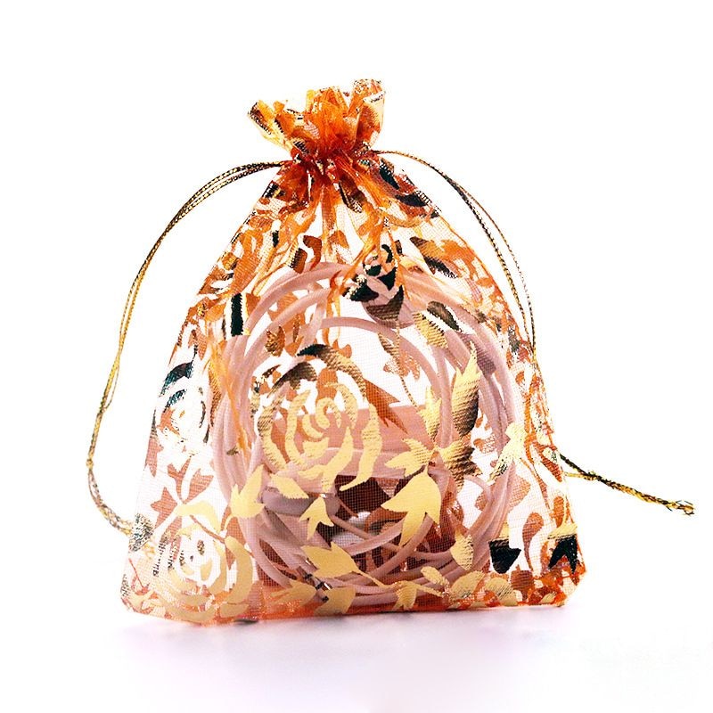 Bolsita transparente de Organza, bolsa de para joyería, embalaje de cuentas de de boda, color rosa dorado, colorida, 25 uds.: Orange