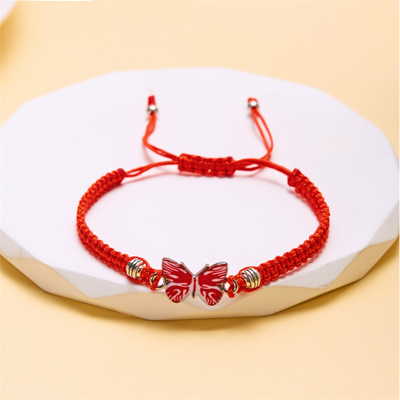 Pulsera de cuerda trenzada hecha a mano para mujer, pulseras con colgante de animales y mariposas coloridas, de joyería para: Verde Dragonly