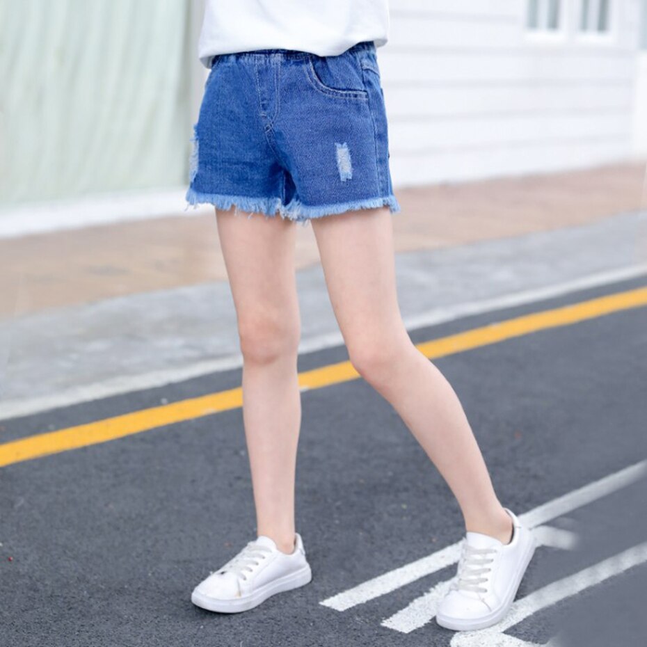 Ripped Jeans For Girls With Hole Children's Short Jeans For Girls Casual Kid Jeans Summer Clothes For Girls
