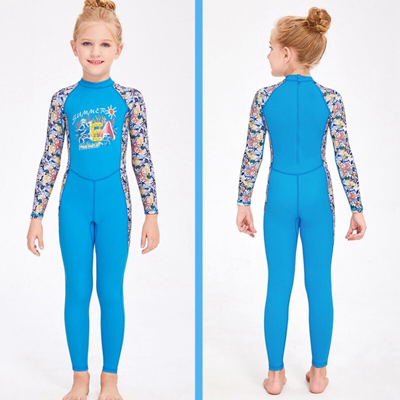 One-piece Kids Swimwears Diving Suits Long Sleeves Girls Surfing Diving Jumpsuits Children Rash Guards Snorkel