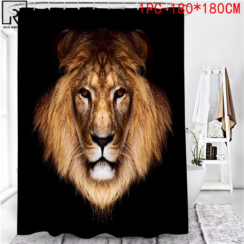 Animal Print Black Shower Curtains Lion Tiger 3D Bathroom Curtain Set Anti-slip Bath Mat Soft Toilet Lid Cover Home Rugs Carpets: 1PC180x180cm-D