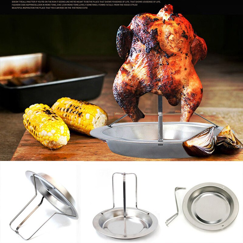 Stainless Steel Chicken Roaster Rack Beer Can Chicken Roasting Holder Roasting Rack Stand Holder Cooking Pan for Grill Oven BBQ