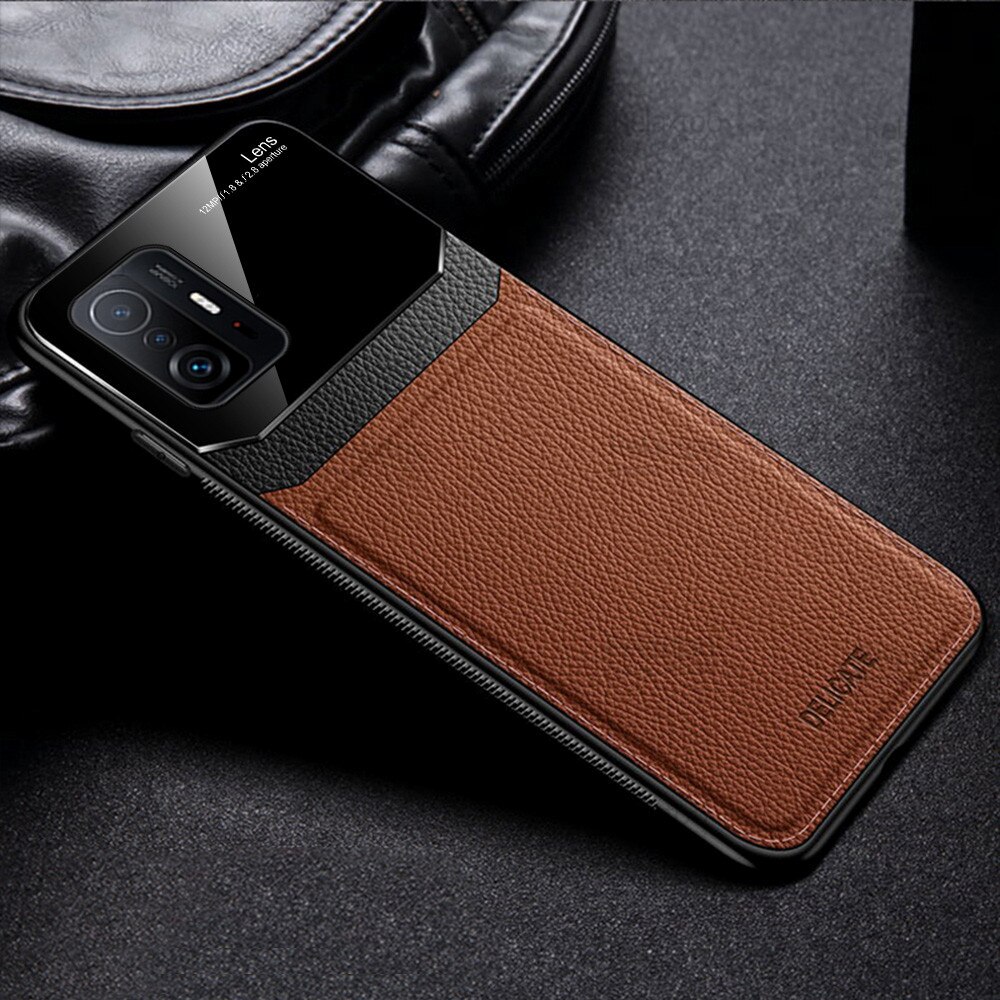 Voor Xiaomi 11 T Pro Case Lederen Plexiglas Bescherming Cover Voor Xiaomi11T Xiomi Mi 11 T Mi11T 11Tpro Siliconen frame Bumper Funda: Mi 11T Pro / brown