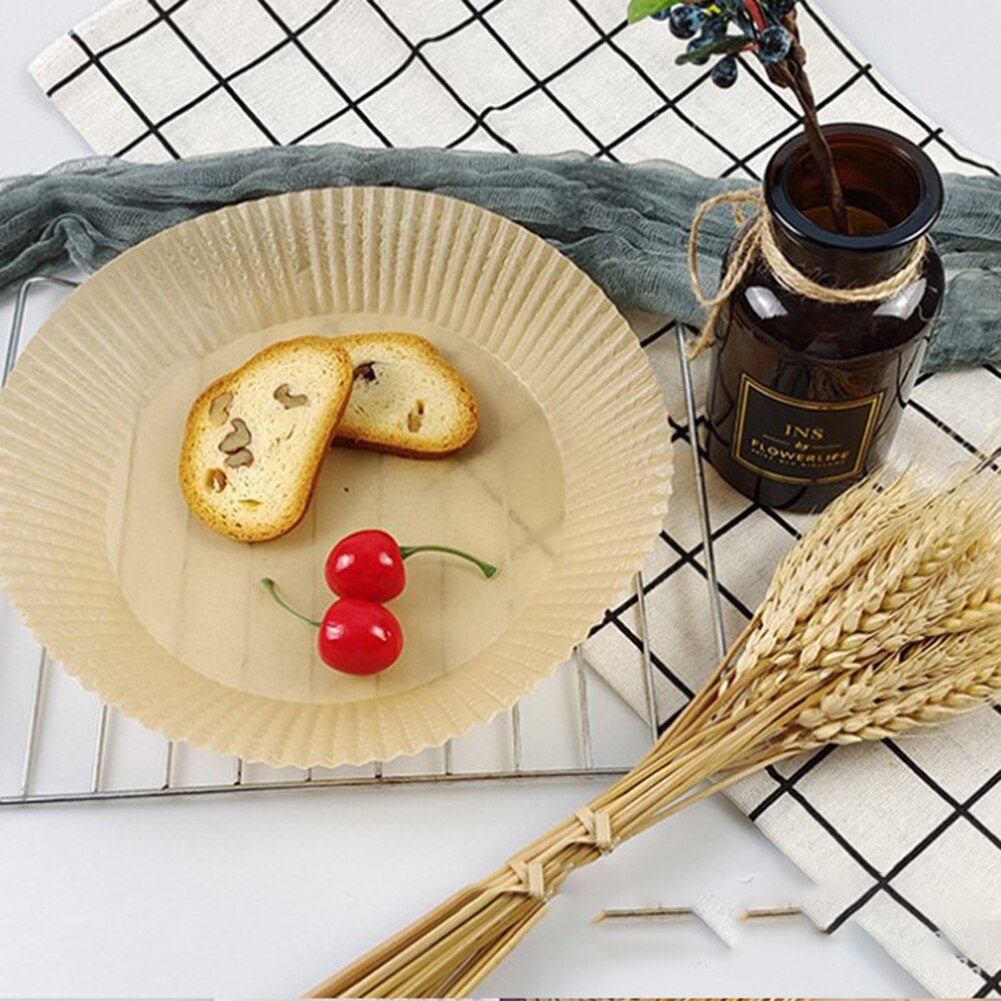 50pcs Air Fryer Liner Steamer Liner Disposable Wood Pulp Paper Non-Stick Steaming Basket Mat Baking Oil Paper Mat for 3-6L Fryer