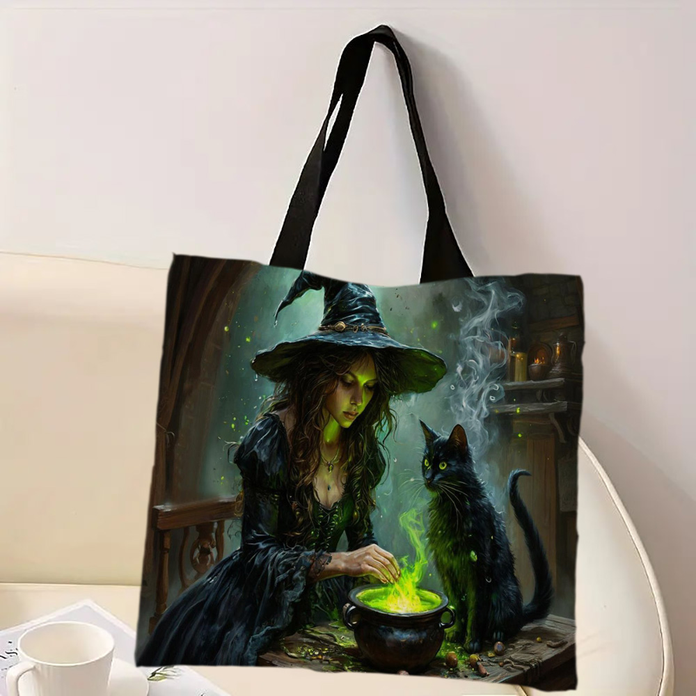 Handtas met hekserijthema Boodschappentas Schattige tassen voor buitenreizen Schoudertassen met grote capaciteit Halloween Magisch cadeau: Marineblauw