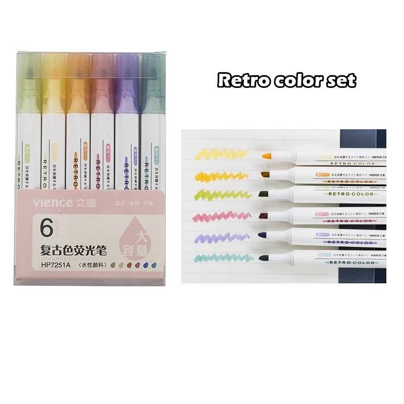 Rotulador subrayador de Color Retro, juego de rotuladores fluorescentes Morandi para dibujar pintura, diario, oficina y escuela, 6 uds., A6846: Retro color set