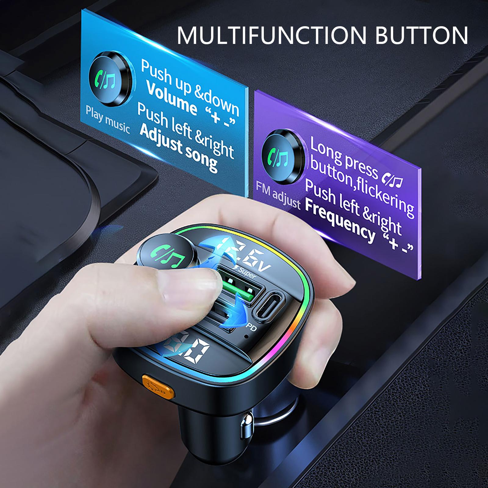 FM Transmitter Bluetooth 5.0 Dual USB Charging Universal Audio Receiver for Samsung Black