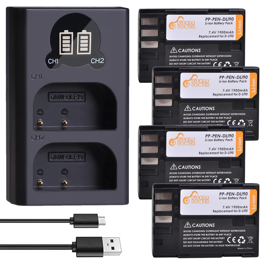 2Pcs D-Li90 DLi90 D Li90 Battery & Dual USB Charger for Pentax K-7 K-7D K-5 K-5D K-5 II K-5IIs K-3 K-3 II K-01 K-1 645 645D 645Z: Charger and 4Battery