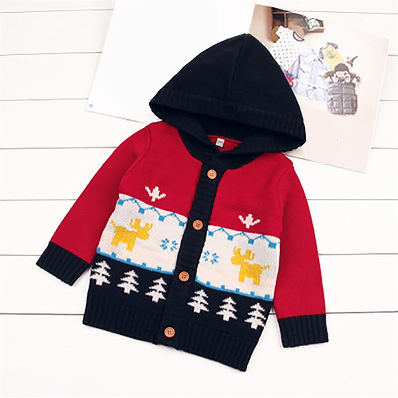 Autumn Baby Winter Sweater Boys Girls Christmas Sweater Child Hood Children's Sweater Baby Cardigan Deer Year Costume: BE357 red / 18M