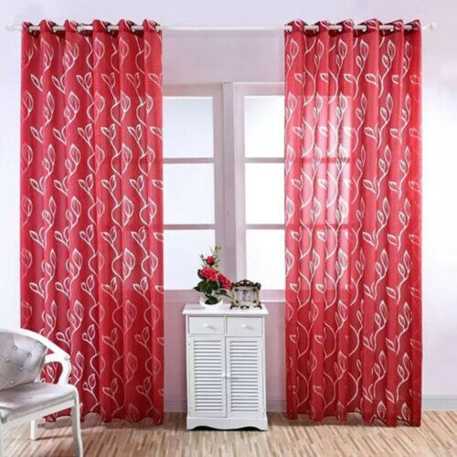 Blade mønster ren gardiner vindue gardin broderet ren til køkken stue print voile panel drapering gardin eksotisk: Rød