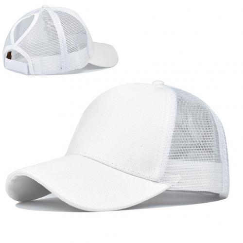 Hurtig tør kvinder sommer anti uv mesh hestehale hat mænd justerbar udendørs sport baseball cap pige afslappet: Hvid