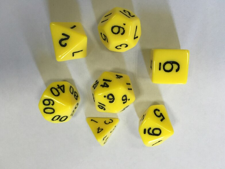 Juego de dados matemáticos para niños, juego de dados de TRPG, 7 unidades: Yellow