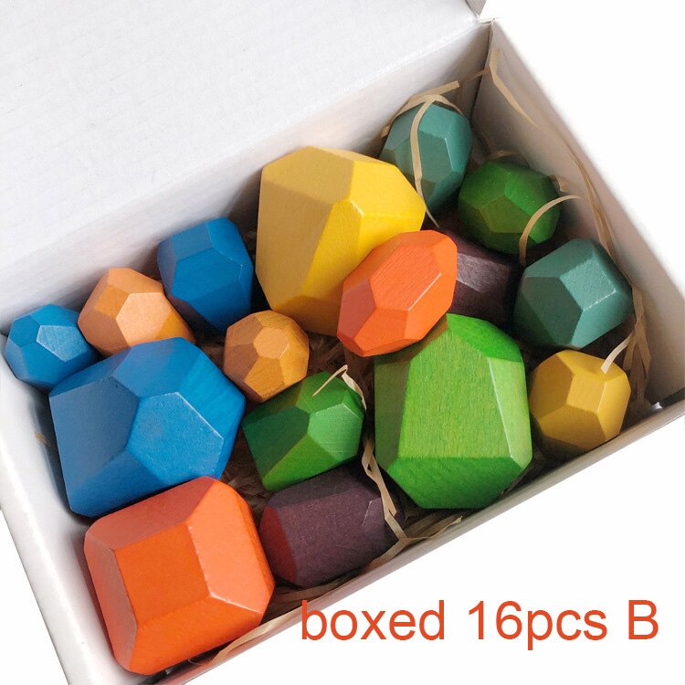 2-14 anni giocattoli educativi in legno giocattolo Puzzle in pietra impilata colorata per bambini edificio in stile nordico gioco Jenga regalo per bambini MF3: 16pcs beechA boxed