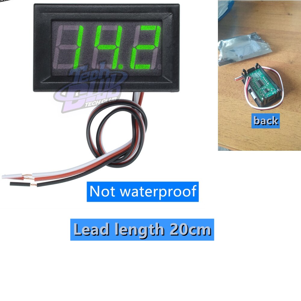 Dc 8-18v ipx 6 vandtæt digital voltmeter 12v bilbåd motorcykel 0.56 tommer led display volt spændingsmåler mini tester panel: Grøn  dc4.5v-30v