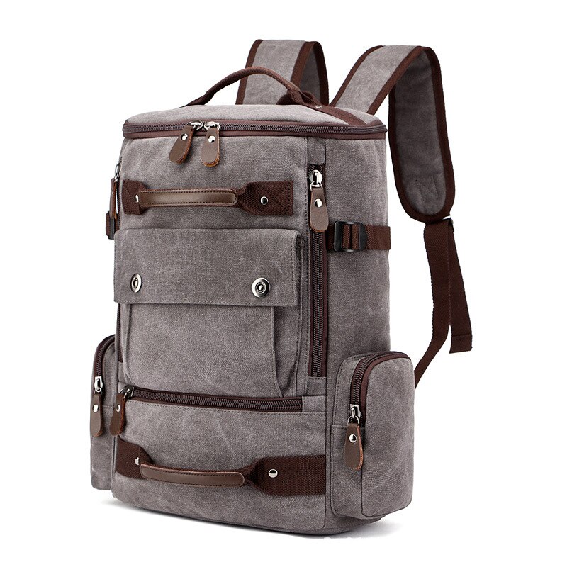 Mochila de lona Vintage para hombre, mochila de viaje multiusos de gran capacidad para ordenador portátil, mochila escolar de: Gray