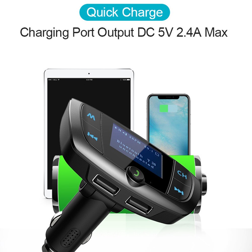 JINSERTA Bluetooth FM Transmitter Dual USB Charger Wireless Handsfree Car Mp3 Player Support U Disk / TF Card Music Play