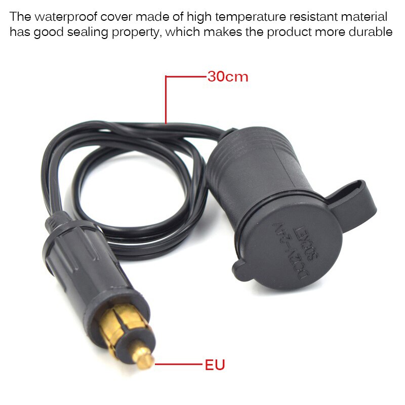 Autolader DC12V 24V Motorfiets Sigarettenaansteker Adapter Verlengsnoer Socket Met Waterdichte Deksels Voor Bmw Motorfiets Eu Plug