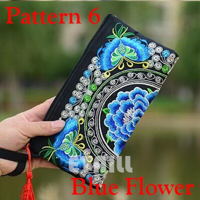 Small Embroidered Mobile Phone Wallet Lady Nation Style Boho Ethnic Embroidery Canvas Day Clutch Bag Embrague Bolsos de: Pattern 4 Blue