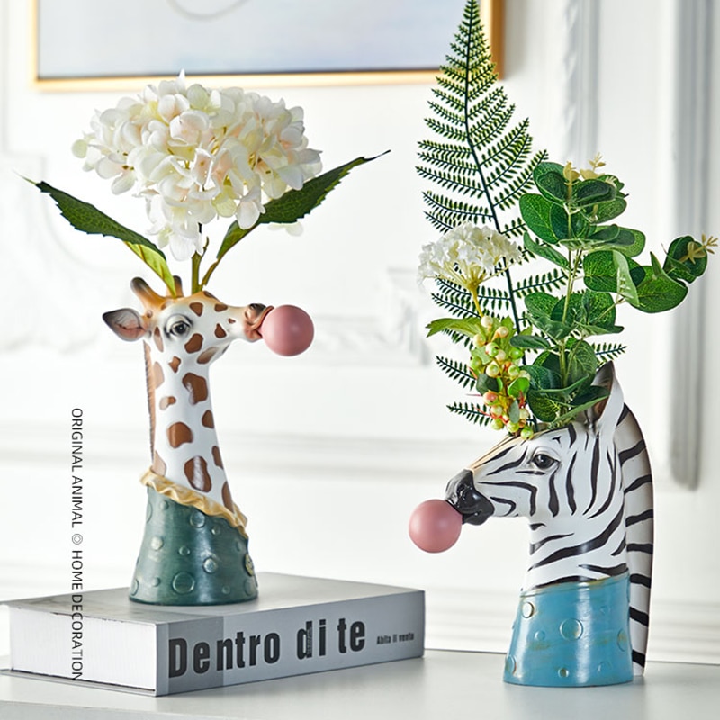 Moderne Dierenkop Hand Schilderen Giraffe/Zebra/Beer/Panda Hars Succulent Vaas Bloempot Planten Plant vazen Mand