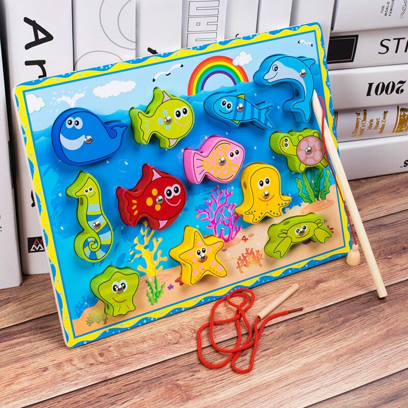 Magnetische Fishing Game Educatief Basic Vaardigheid Ontwikkeling Speelgoed Houten Bad Vloer Puzzel Vis Speelgoed Voor Kinderen Peuters