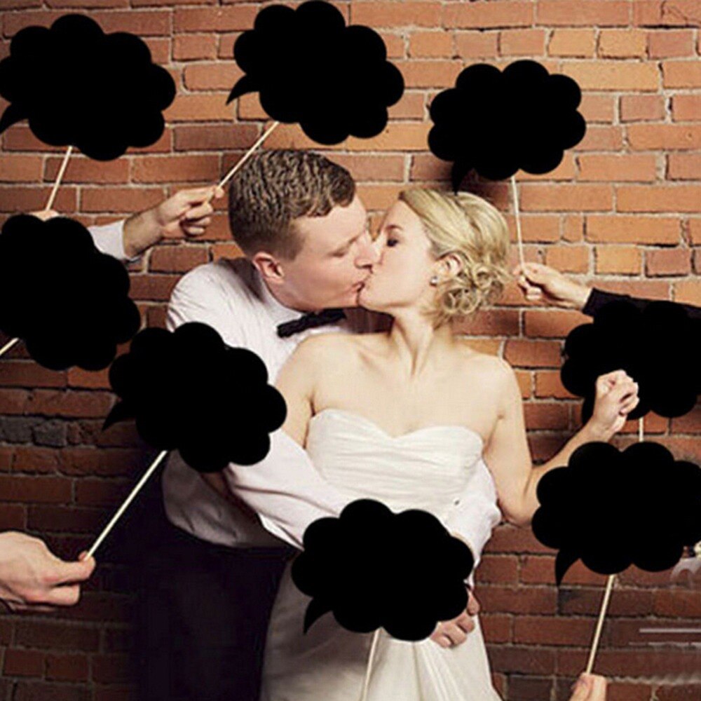 10 stuks diy zwarte kaart huwelijksfotografie rekwisieten liefdeshuwelijksfeestdecoratie fotohokje rekwisieten 10 kaarten +10 stokjes + krijt + lijm