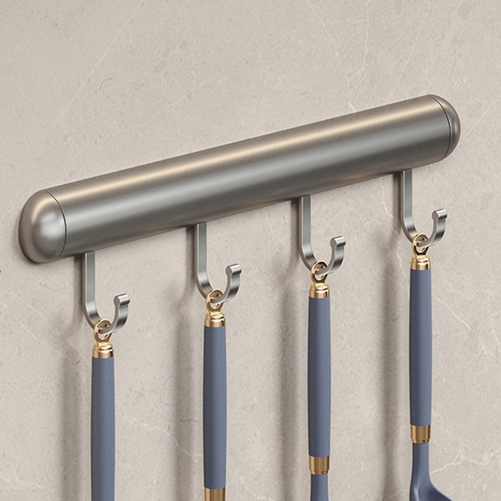 20-50cm kjøkkenkroker, veggmontert aluminiumshylle, skjeoppbevaringskrok, svart/grå, med bevegelig krok, skaphylle: Lysegrå
