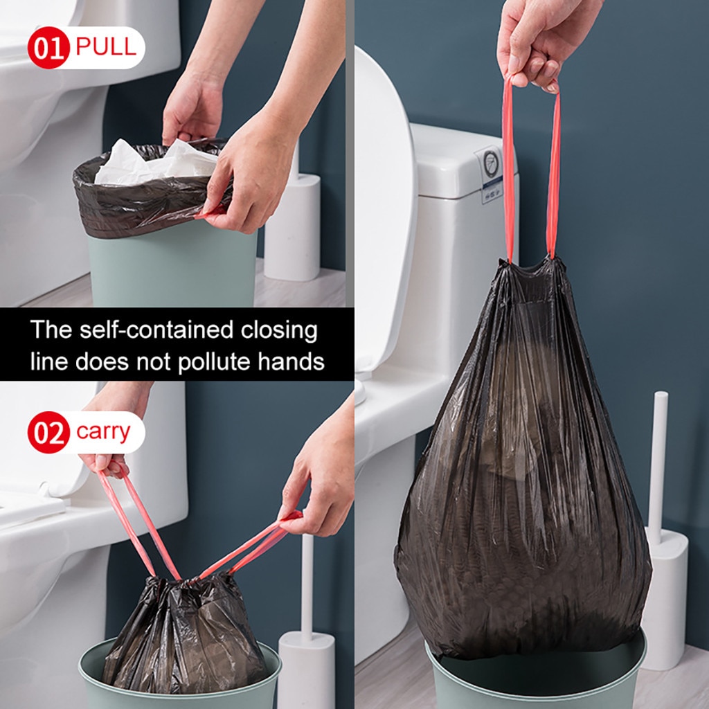 Household Disposable Large Thickened Portable Garbage Drawstring Garbage Plastic Disposable Trash Bags Storage bag #50