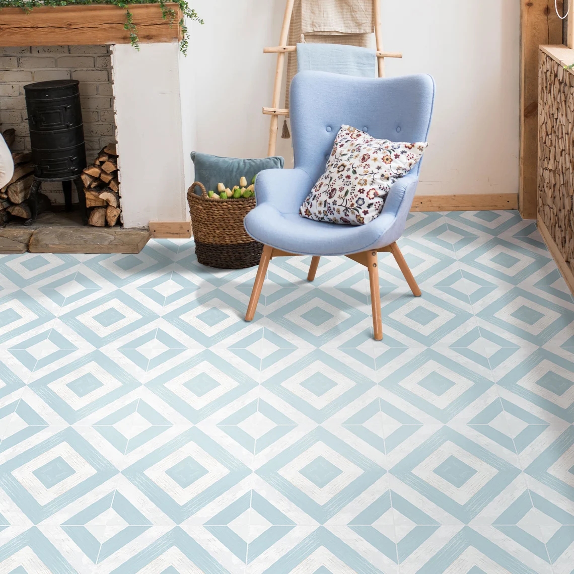 Blue Yellow Floor Tile Sticker Panel Peel and Stick Decal Vinyl Floor Tile Sticker Kitchen Backsplash Carreaux de Ciment