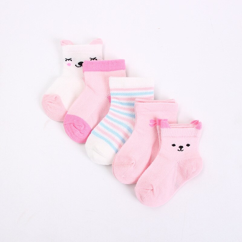 5 Pairs/Lot Baby Socks Newborns Infant Cute Cartoons Soft Cotton Mesh Short Socks For 0-24 Month Boy Girl Babies Kids: fen tu / 3M