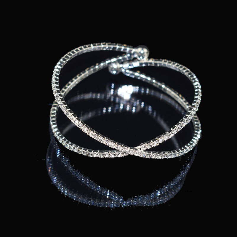 Deluxe Rhinestone Bracelet Gold Silver Plated Crystal Openwork Bangle Jewelry for Women Bangle Girl: Silver