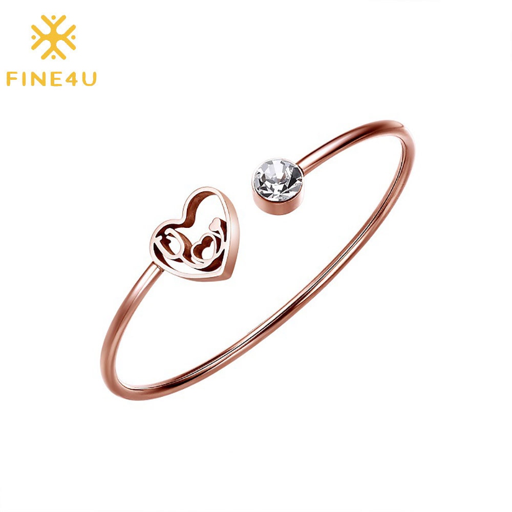 Fine4u b434 mulheres de aço inoxidável bonito amor minúsculo coração aberto manguito pulseira pulseira de batimento cardíaco dainty manguito pulseira