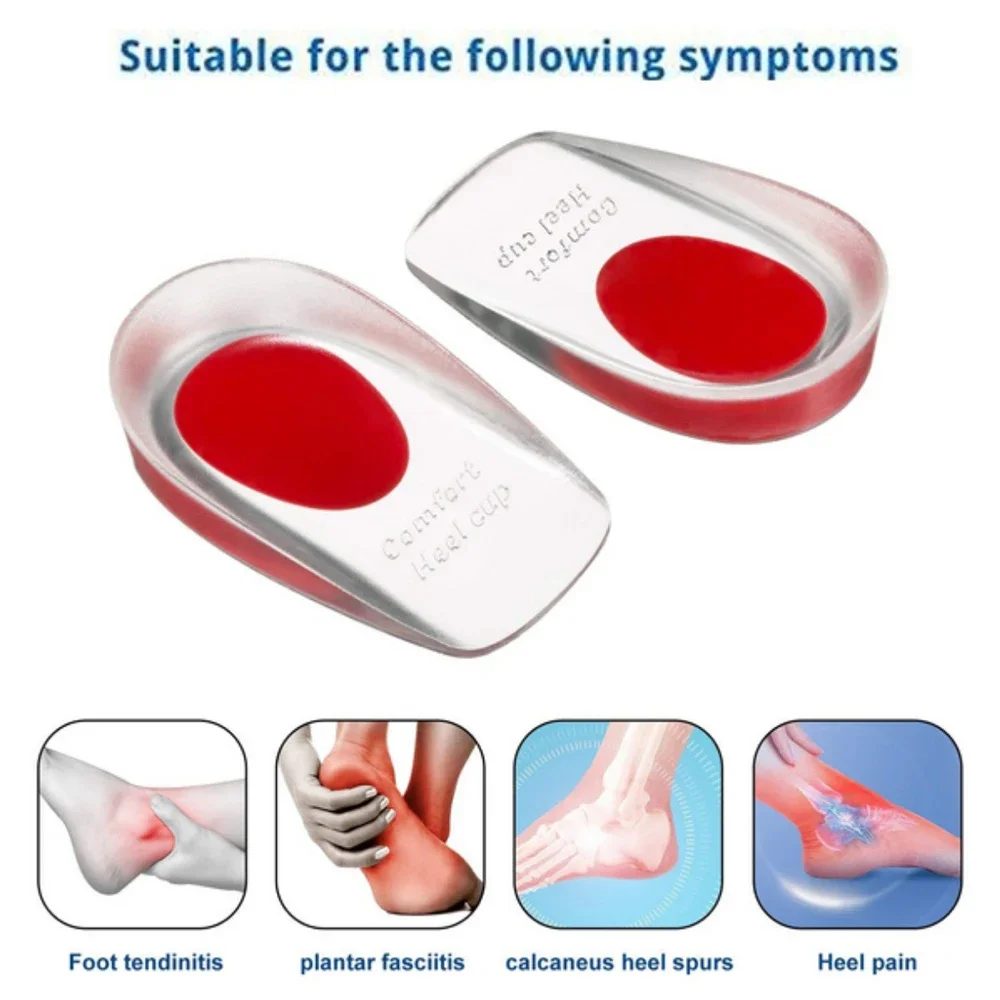 Solette in gel di silicone morbido per speroni calcaneari Sollievo dal dolore Cuscino del piede Massaggiatore del piede Cura Coppe del tallone Cuscinetti per scarpe Solette per aumentare l'altezza