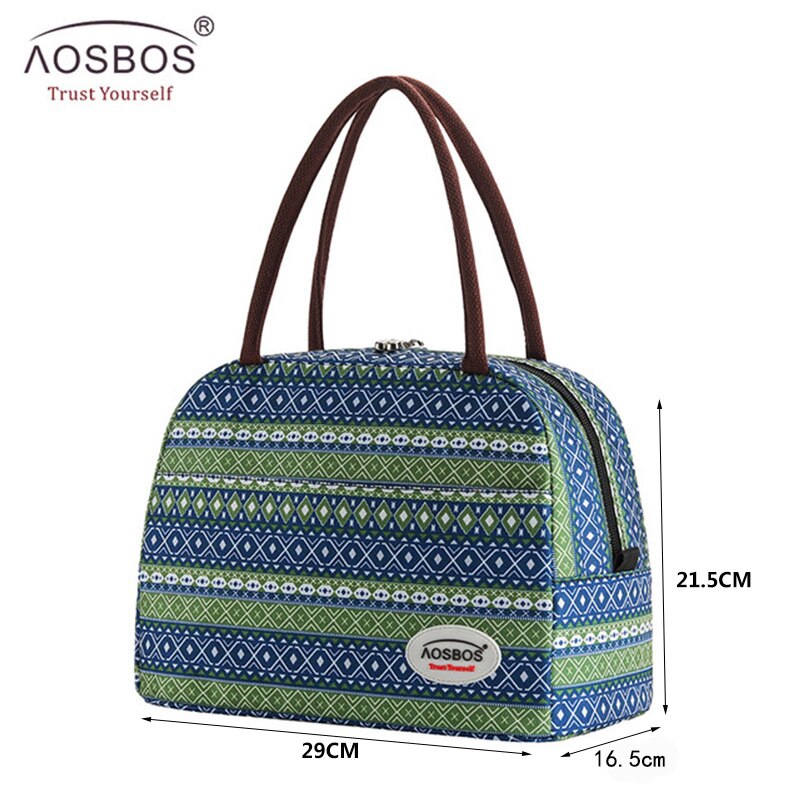 Aosbos Print Canvas Portable Cooler Lunch Bag Thermal Insulated Food Bags Food Picnic Lunch Box Bag for Men Women Kids: Green