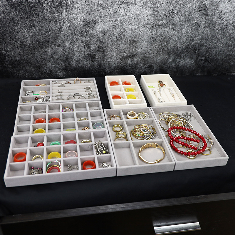 Grau Flanell Schmuck Lagerung Kasten Haushalt Schublade Ohrringe Halskette Ring Tablett Kopf Seil Ohr Clip Anzeige Ablage Kasten Neue