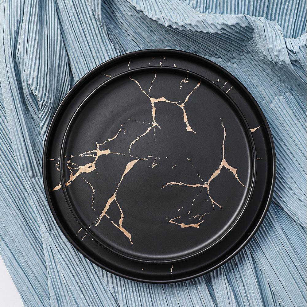 Assiette à dîner de luxe en céramique, assiette à Steak occidentale, maison nordique, vaisselle rouge en filet,: Black / 10 pouces