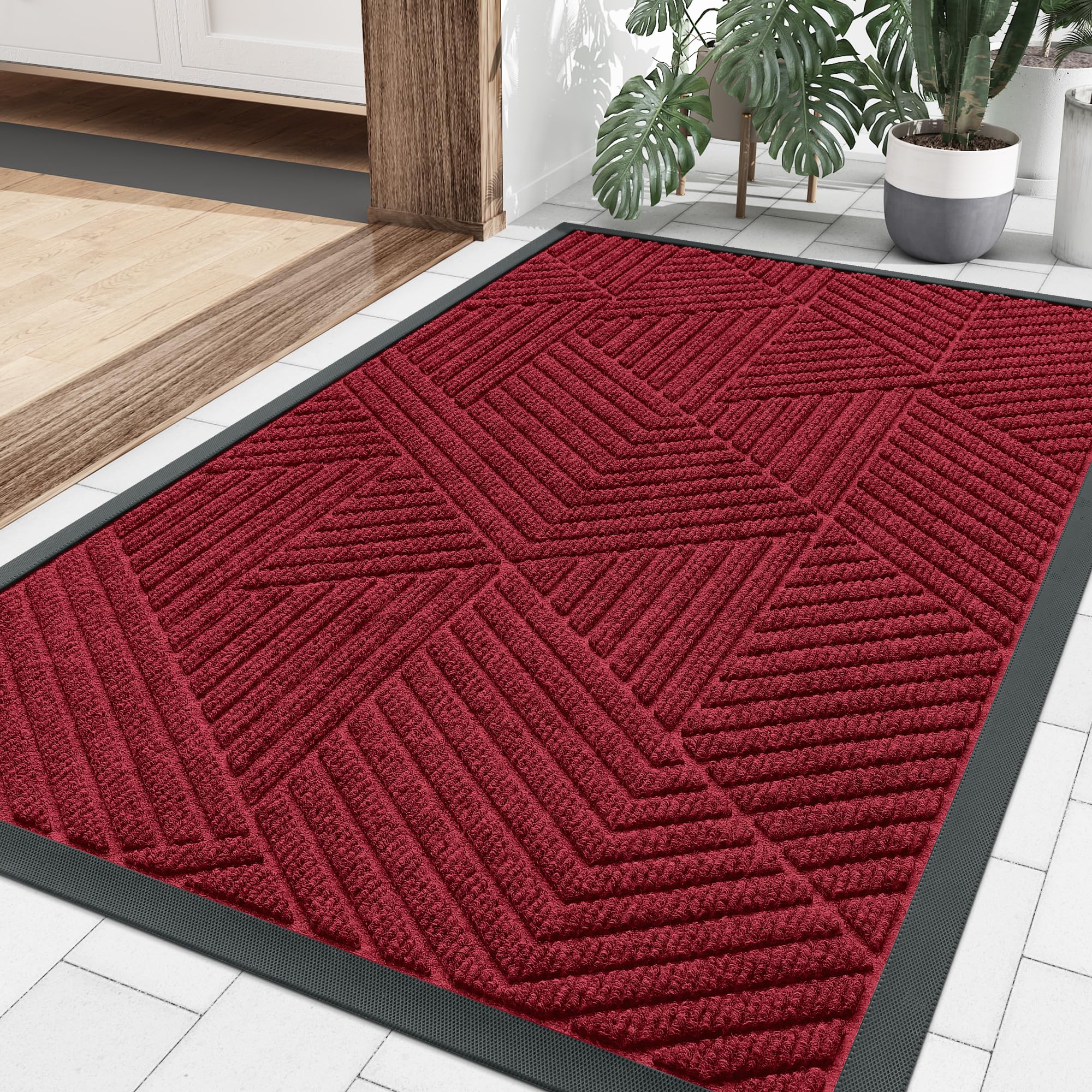 Olanly-felpudos delanteros interiores, alfombras de entrada de perfil bajo, alfombra absorbente para exteriores, resistente, antideslizante, lavable, alfombra de bienvenida, estera de goma: 500 mm x 1.000 mm / Multicolor