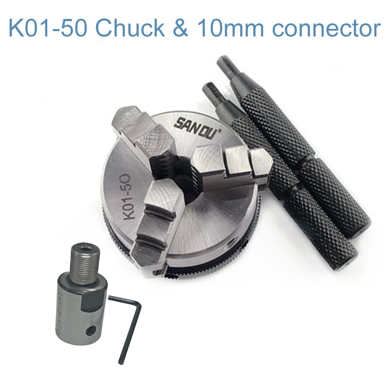50mm 2" LATHE Chuck three Jaw Manual mini Self-Centering Chuck Sanou K01-50 with Connecting rod Connector for CNC: K01-50-10MM