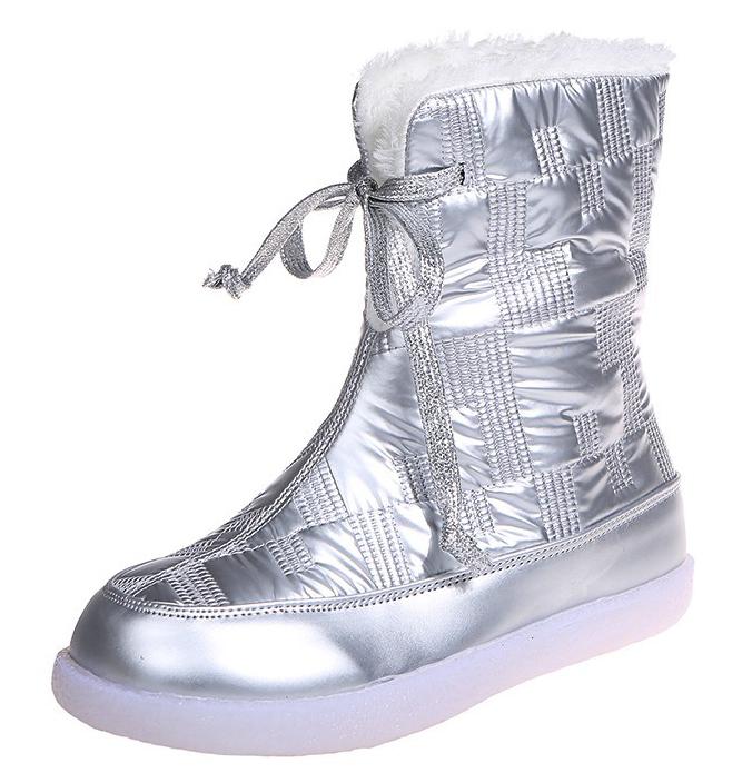 Merke vinterstøvler sølv kvinner snøstøvler dame varme sko jente finne rund tå kryssbundet zapatos de mujer: Sølv / 43