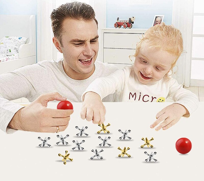 Freeship Metal Play Jacks Game w/ Ball Set 10X Gold Silver Metal Jacks Metallic Jacks and Bouncy Ball Set Game Prizes Party