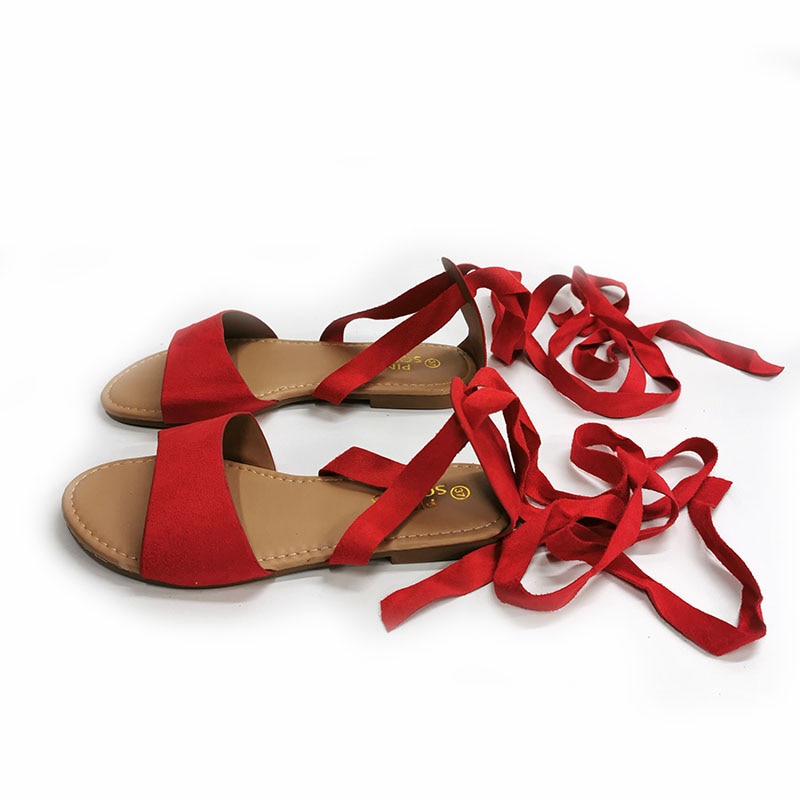 Sandales d'été Sexy, couleur unie, lanière croisée à cheville, pour femmes, chaussures d'été, grande taille 41, à lacets