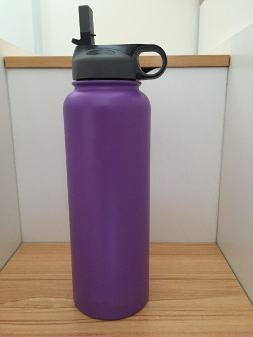Neue Glaskolben Isolierte Edelstahl Wasser Flasche Breiten Mund Becher Reise Becher Kaffee Kühler mit Stroh Deckel 32/40 unzen vakuum fask: 32oz / Violett