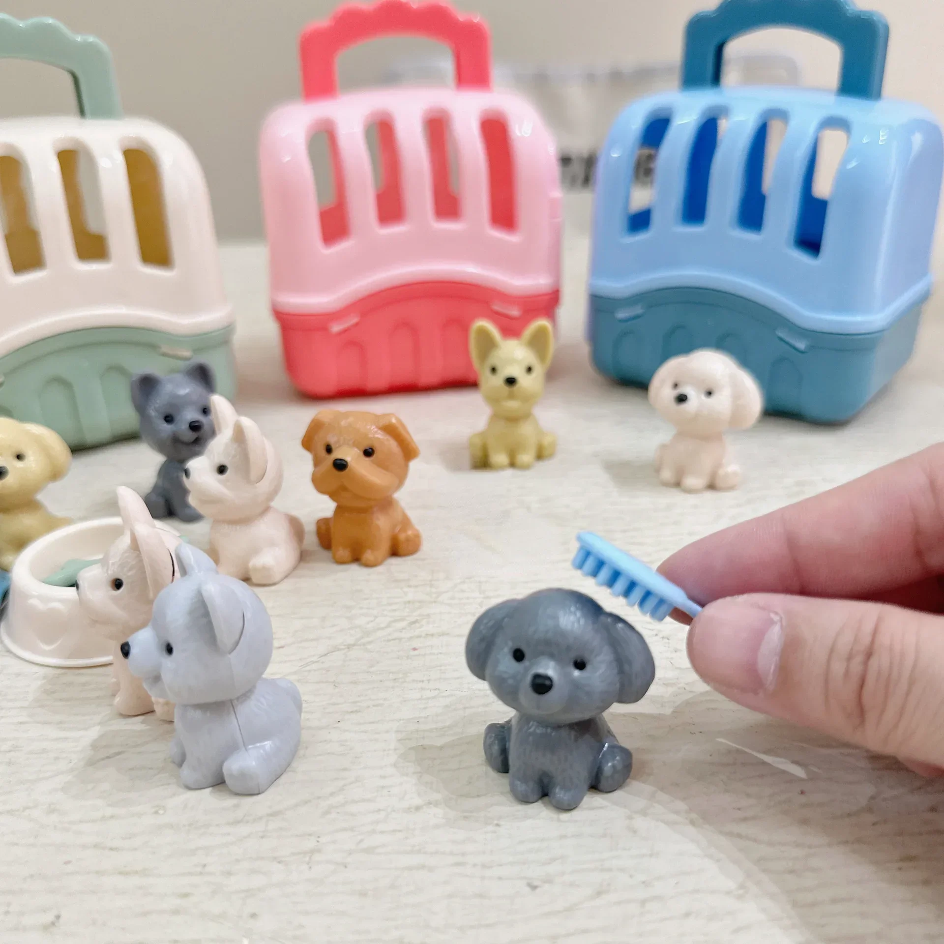 8pcs/set Cute Dog Pet Basket Family Toys Dog Doll Set Dog Cage Toys Scene Playing Toys Christmas Decoration