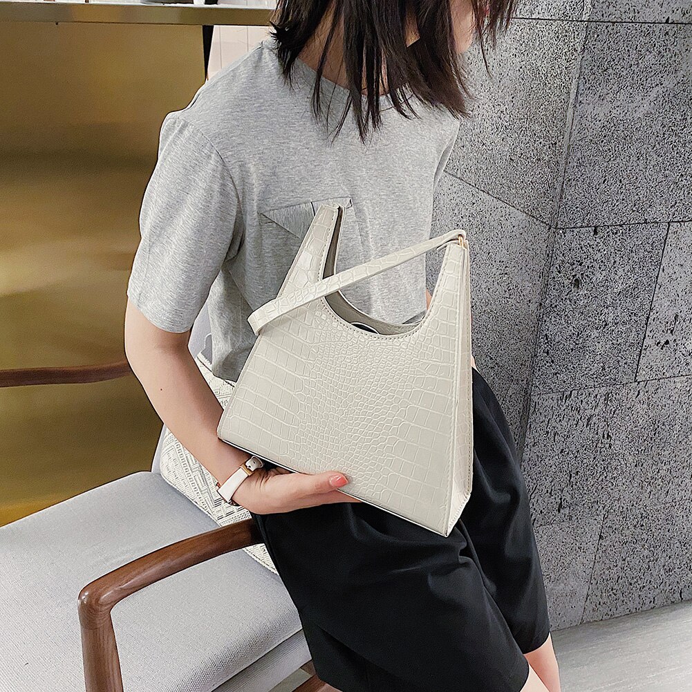 Frauen PU Leder Einfarbig Landstreicher Schulter Taschen Dame Reißverschluss Achselhöhle Schlinge Handtasche Licht Wilden Einfache Weibliche Täglich Tasche