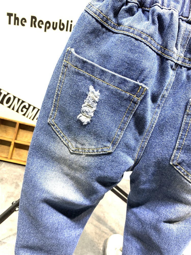 Barn pojkar jeans kläder slitna byxor jeanskläder barn pojke populära cowboy långbyxor  as23