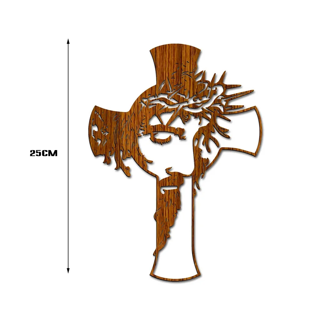 Cruz de madera, arte de pared cristiano, adornos artesanales, gancho, de agujero, tallado calado, decoración religiosa para sala de estar, 25cm: Default Title