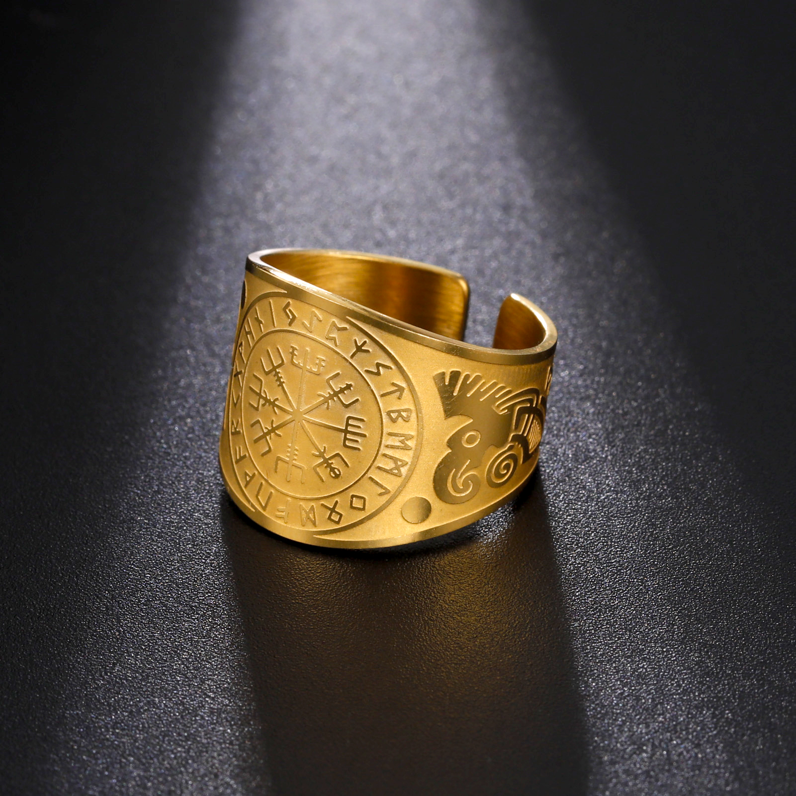 LIKGREAT-anillo Vegvisir con brújula vikinga, timón de Awe, runa nórdica, amuleto escandinavo, joyería de acero inoxidable, de Año