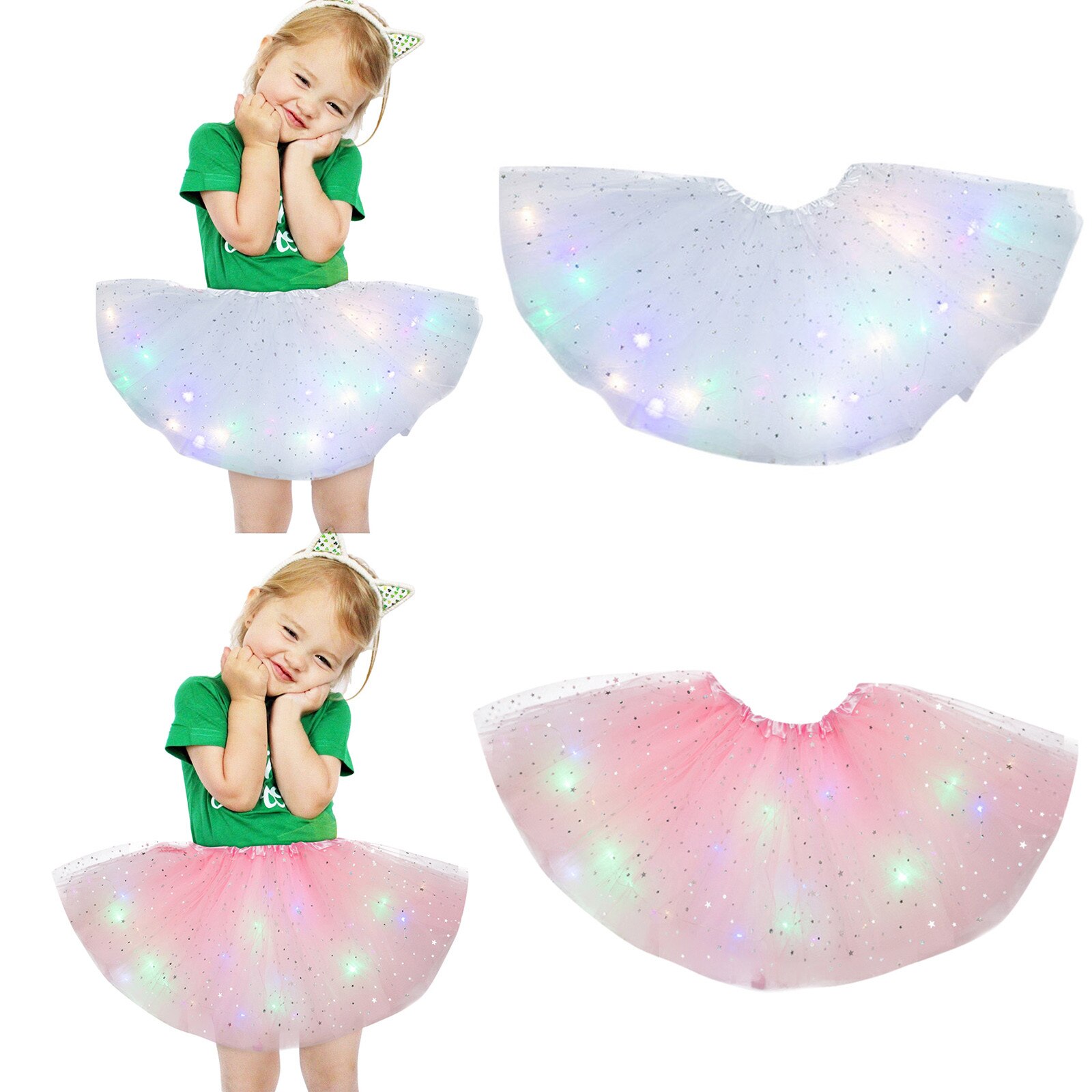 Kid Meisje Baby Tutu Rok Led Light Up Pettiskirt Ballet Kleding 2 Stuks Peuter Princess Party Dance Leuke Rokken Childrenclothing: M
